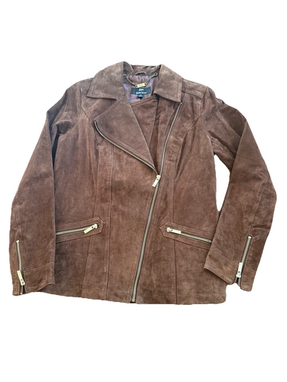 DENNIS BASSO Washable Suede Leather Jacket Coat Chocolate Brown XS